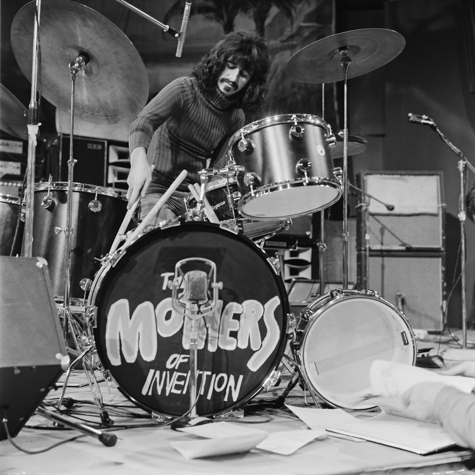 Beatles drummer Ringo Starr during a <i>200 Motels</i> rehearsal at the Royal Albert Hall in London in February 1971, ahead of their planned performance of music from the film on February 9. Photo via Evening Standard/Hulton Archive/Getty Images.